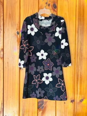 SO CUTE!! Floral Black A-Line Dress/ tunic with Cowl Neck